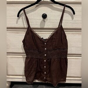 Zara Brown Lace Trim Women's Top